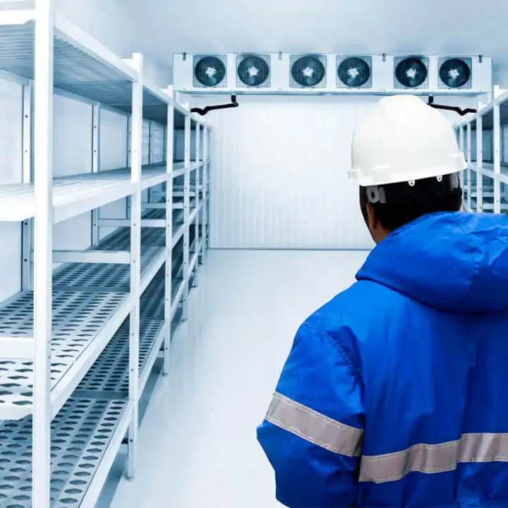 Técnico inspecionando câmara fria